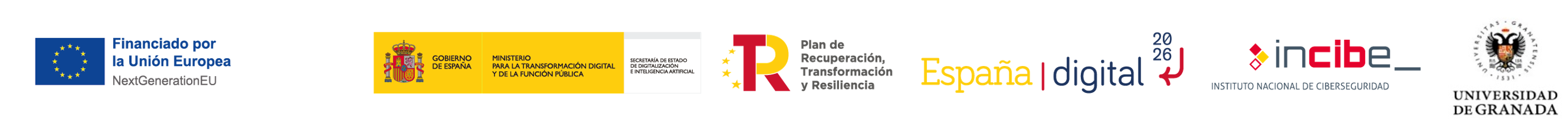 Logotipos de Unión Europea, INCIBE, Plan de Recuperación, y UGR